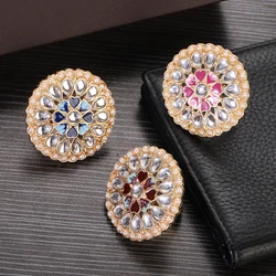 Luxury CZ Zircon Flower Rings Indian Jewelry For Women Retro Pearl Finger Ring Banquet Wedding Jewelry Female Gifts