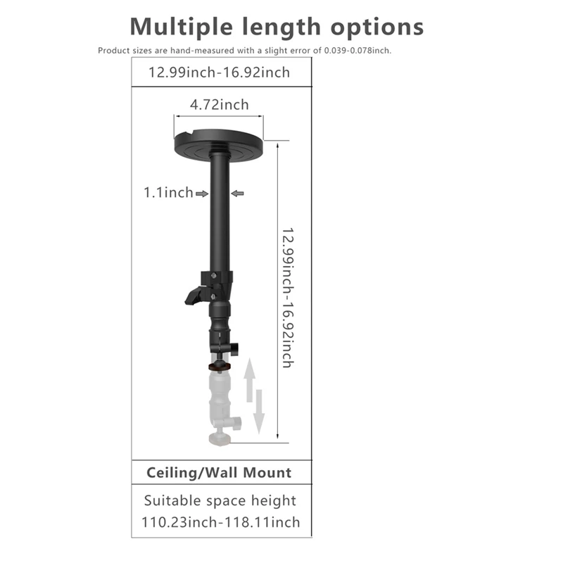 Colgador de proyector ajustable de 360 °, soporte de montaje en pared de Metal, 1/4