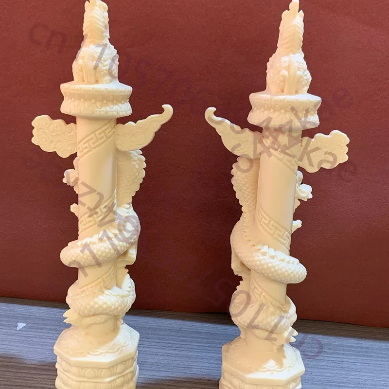 Chinese Panlong Pillar Sculptures And Figurines Sacred Mascot Totem Home Living Room Office Wealth Luck Feng Shui Decor 11.79in