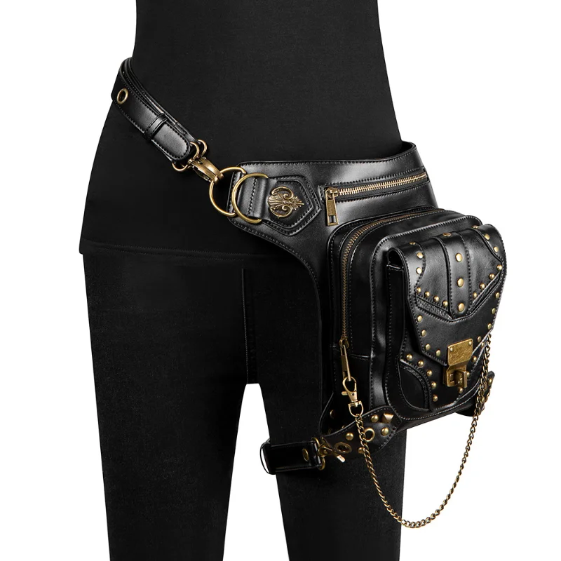 Chikage Steampunk Niet Motorrad Tasche Damen One Shoulder Umhängetasche Damen Kette Gürtel tasche Vintage-Stil Hüft tasche