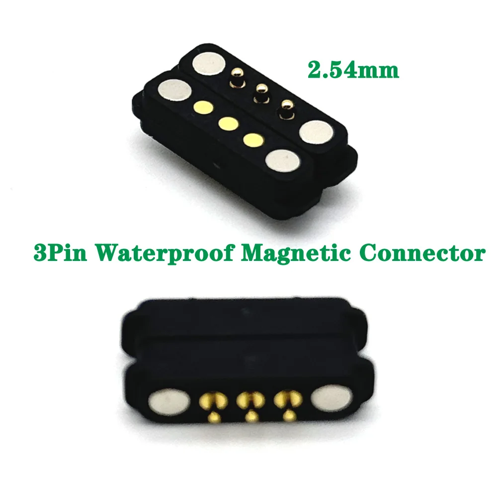 100Pair 3Pin spacing 2.54mm DC Magnetic Pogo Pin Connector Pogopin Male Female Spring Loaded Waterproof DC Power Socket