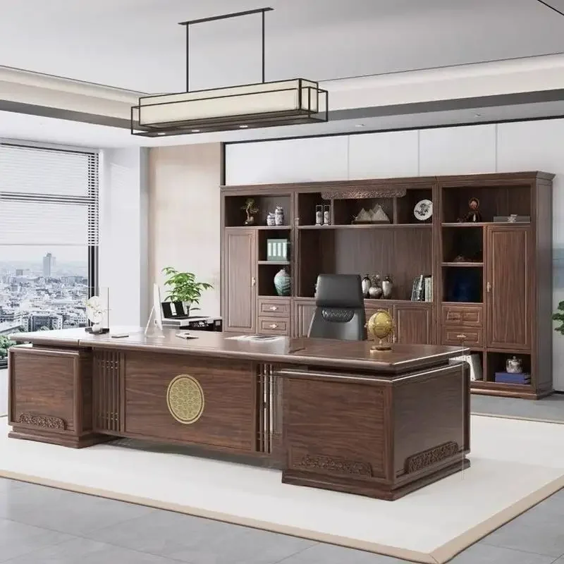 &Strong Brown Office Desks Storage Vintage Deep Luxury Large Office Desks Modern Drawers Study Escritorio Work Station Table
