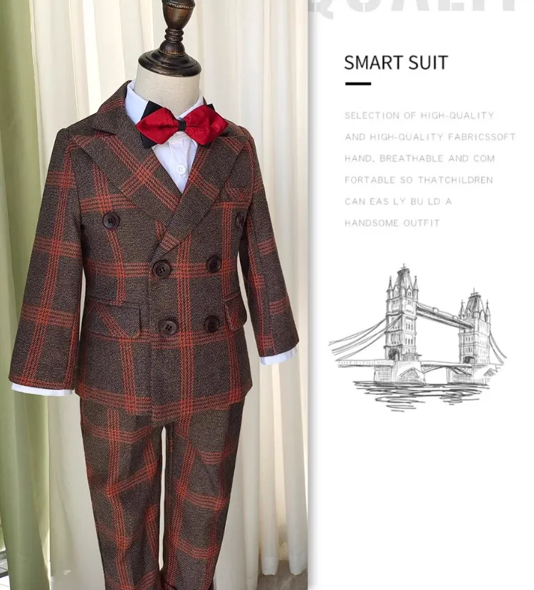 Children Luxurious Photography Suit Boys Jacket Vest Pants Bowtie Ceremony Costume Kids Birthday Wedding Dress Performance  Set