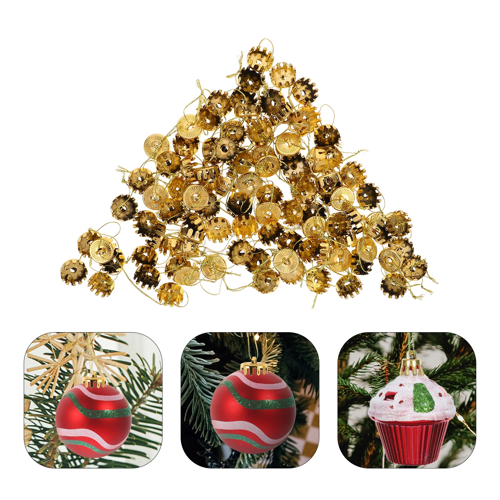 

100pcs Christmas Ball Cap Covers Ornament Caps Pendant Decorative Tops Plastic Baseball Porcelain Secure String Easy Install