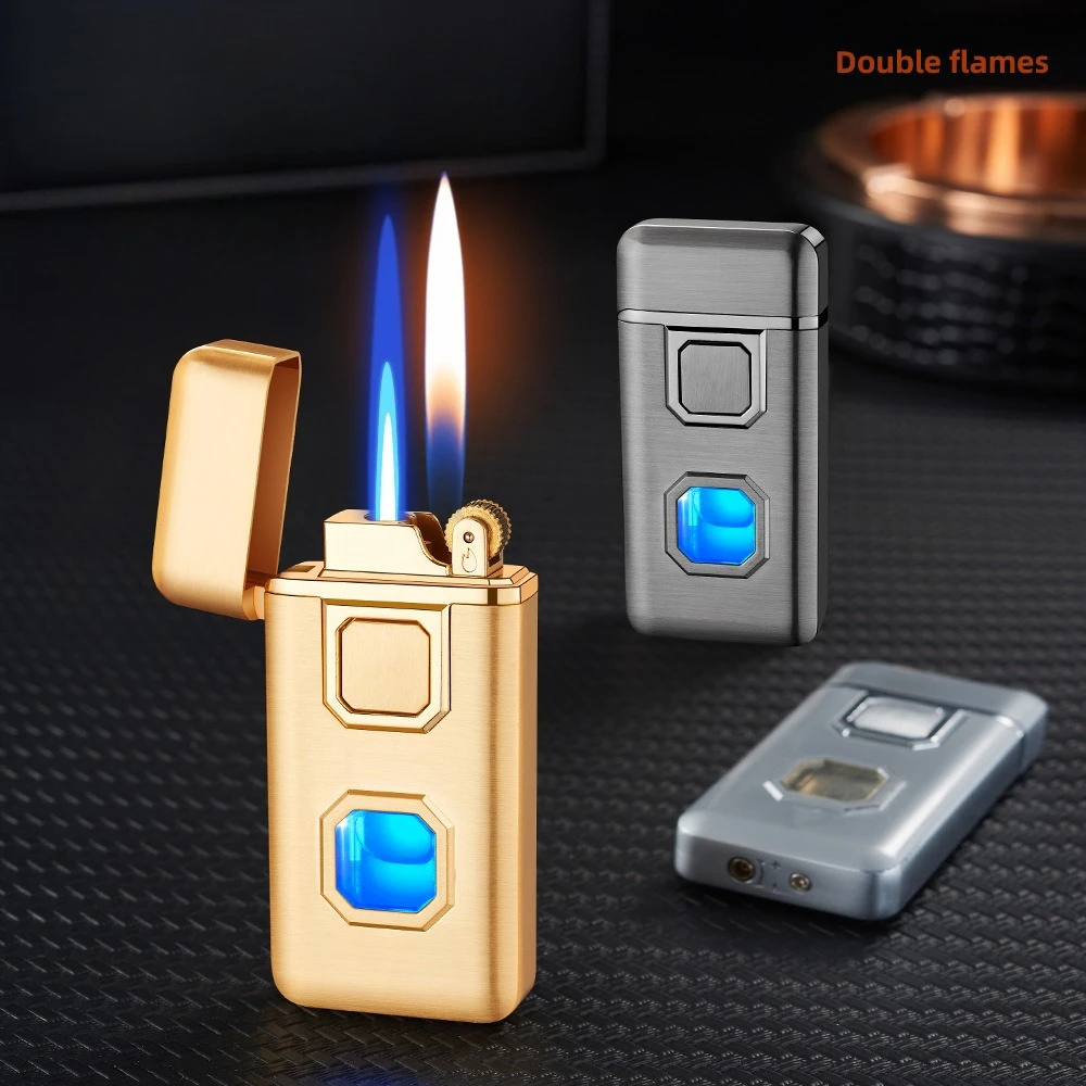

New Dual Flame Switchable Transparent Air Chamber Blue Flame Reusable Inflatable Windproof Lighter