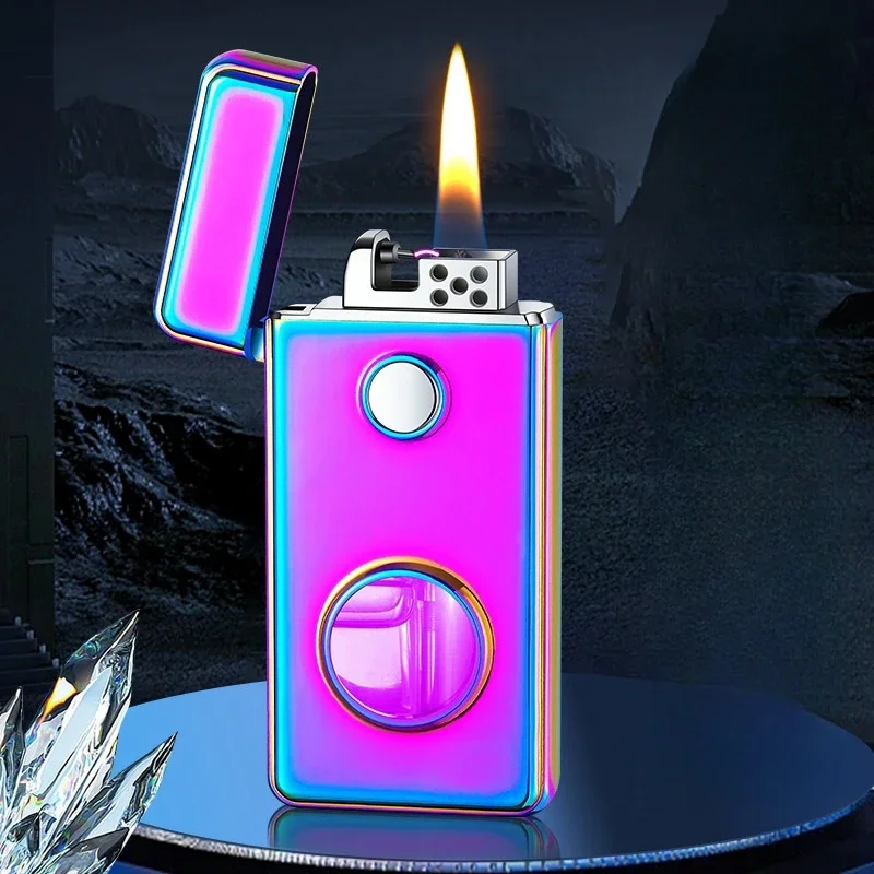 Metal Creative Arc Igniting Kerosene Lighter Visual Big Oil Warehouse Cool LED Colorful Lights Personalized USB Electric Lighter