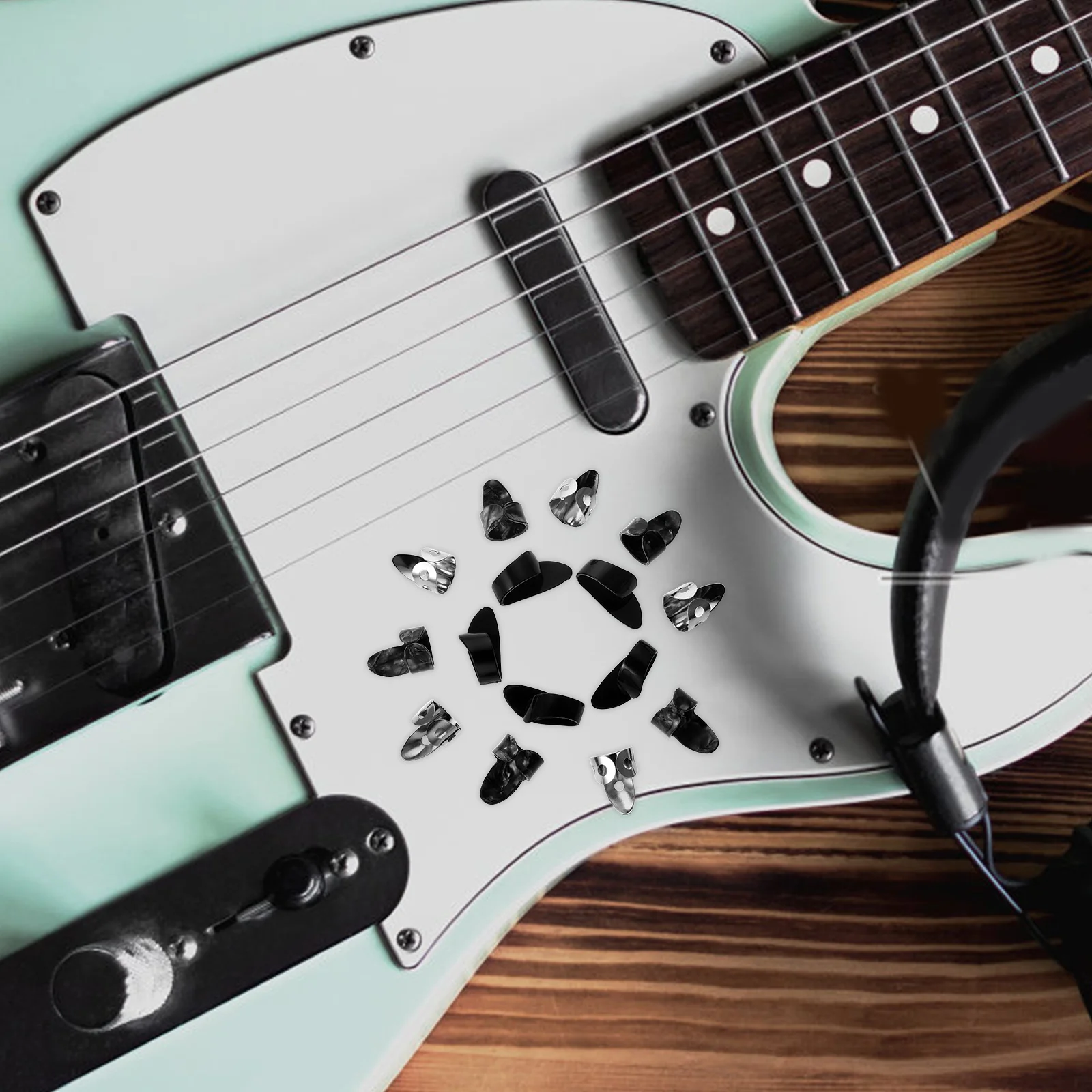 

1 Set Guitar Caps Thumb Picks Black Metal For Acoustic Electric Bass Ukulele Banjo Players Comfort Fit Portable Storage Box