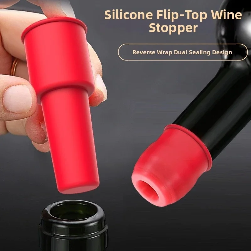 Silicone Wine Bottle Stopper Universal Double Sealing Reusable Bottle Plug Dustproof Wine & Champagne Bottle Cap Random Color
