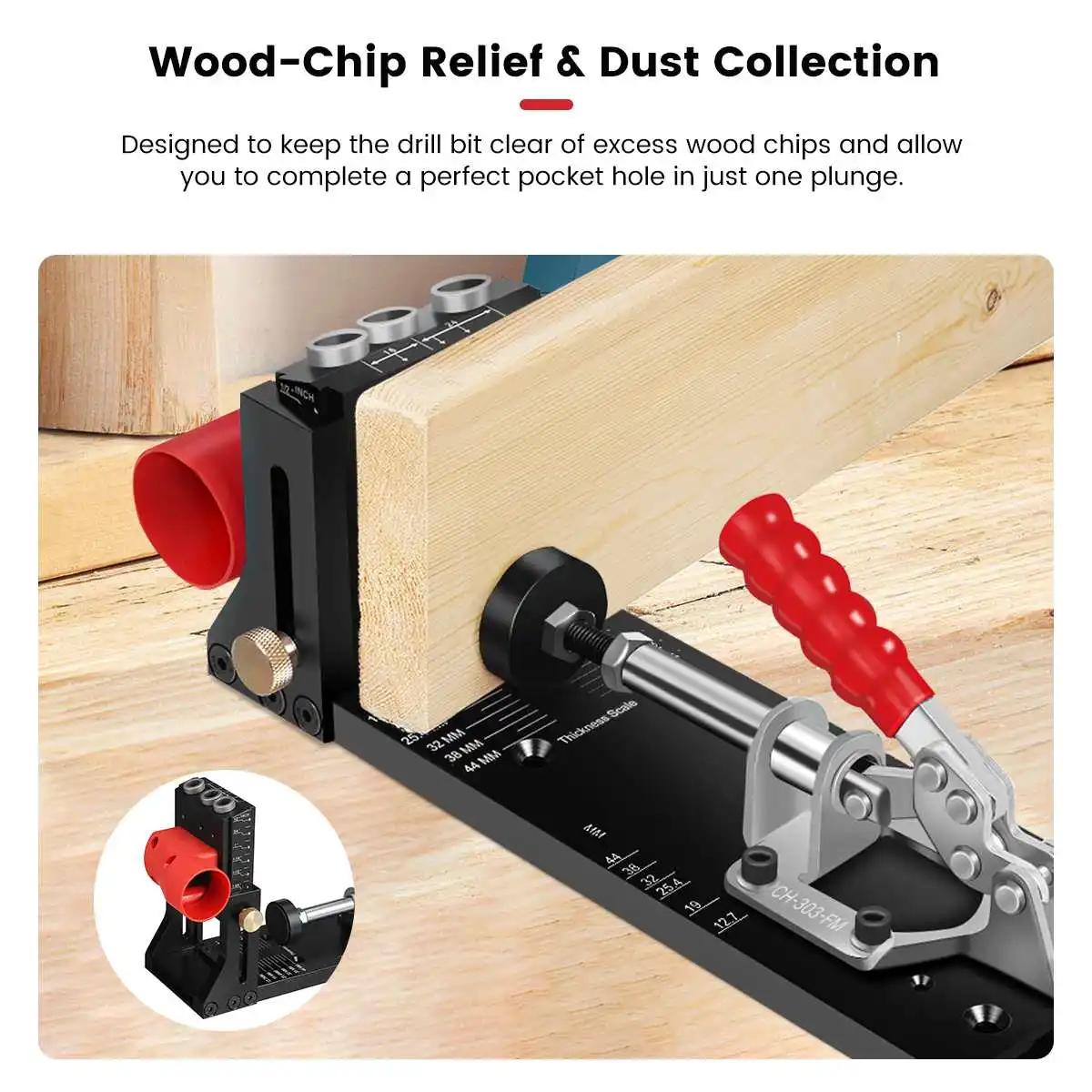 Imagem -03 - Enjoywood-inclinado Buraco Doweling Jig Bolso Buraco Jig Kit Guia de Broca para Furos Angulares Broca Carpintaria Xk4 95 Milímetros
