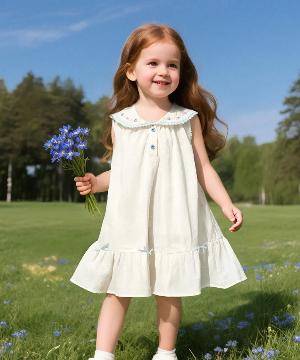 

summer dresses girls clothes Pastoral style girls' sleeveless dress Vintage floral embroidery sweet girls' dress