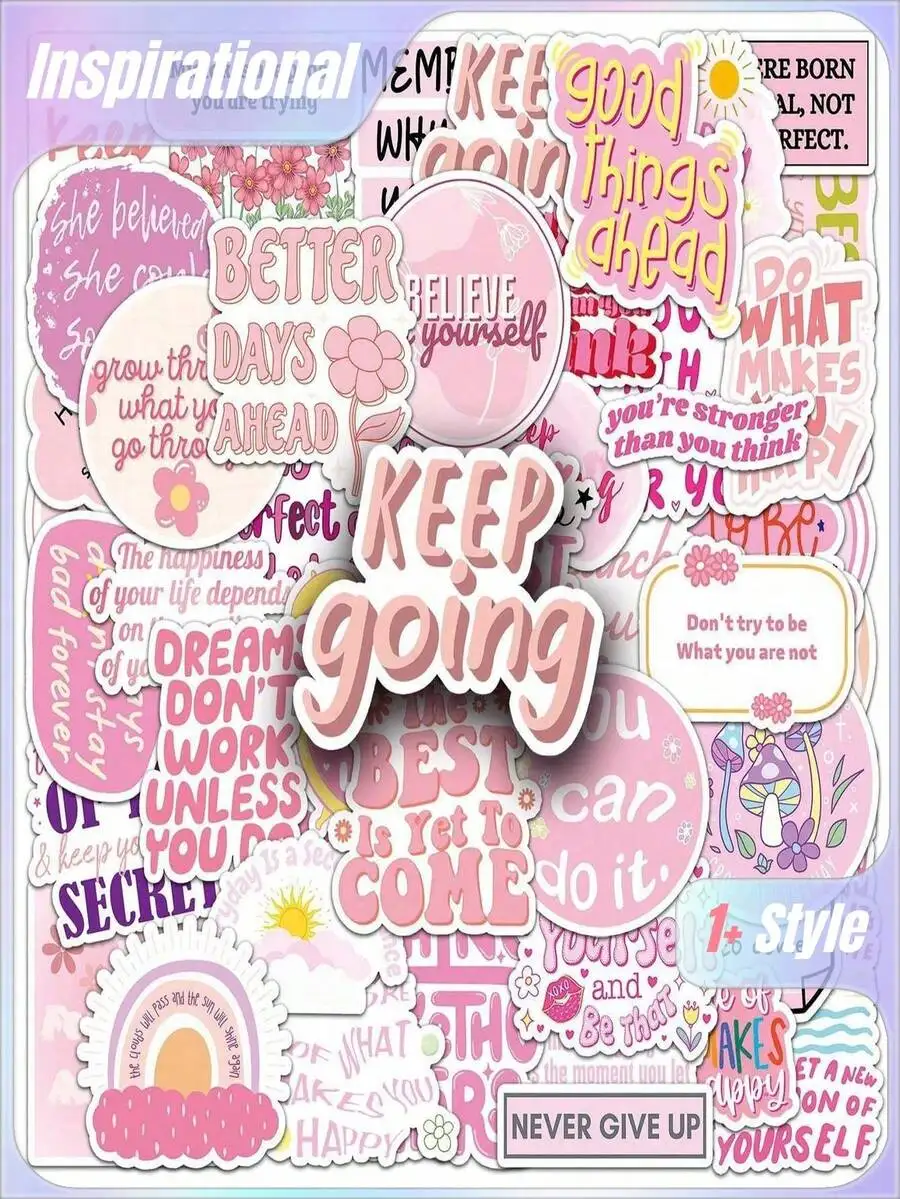 

50 Pieces/Pack Pink Inspirational English Quotes Series Luggage Graffiti Stickers, Mobile Phone Cases