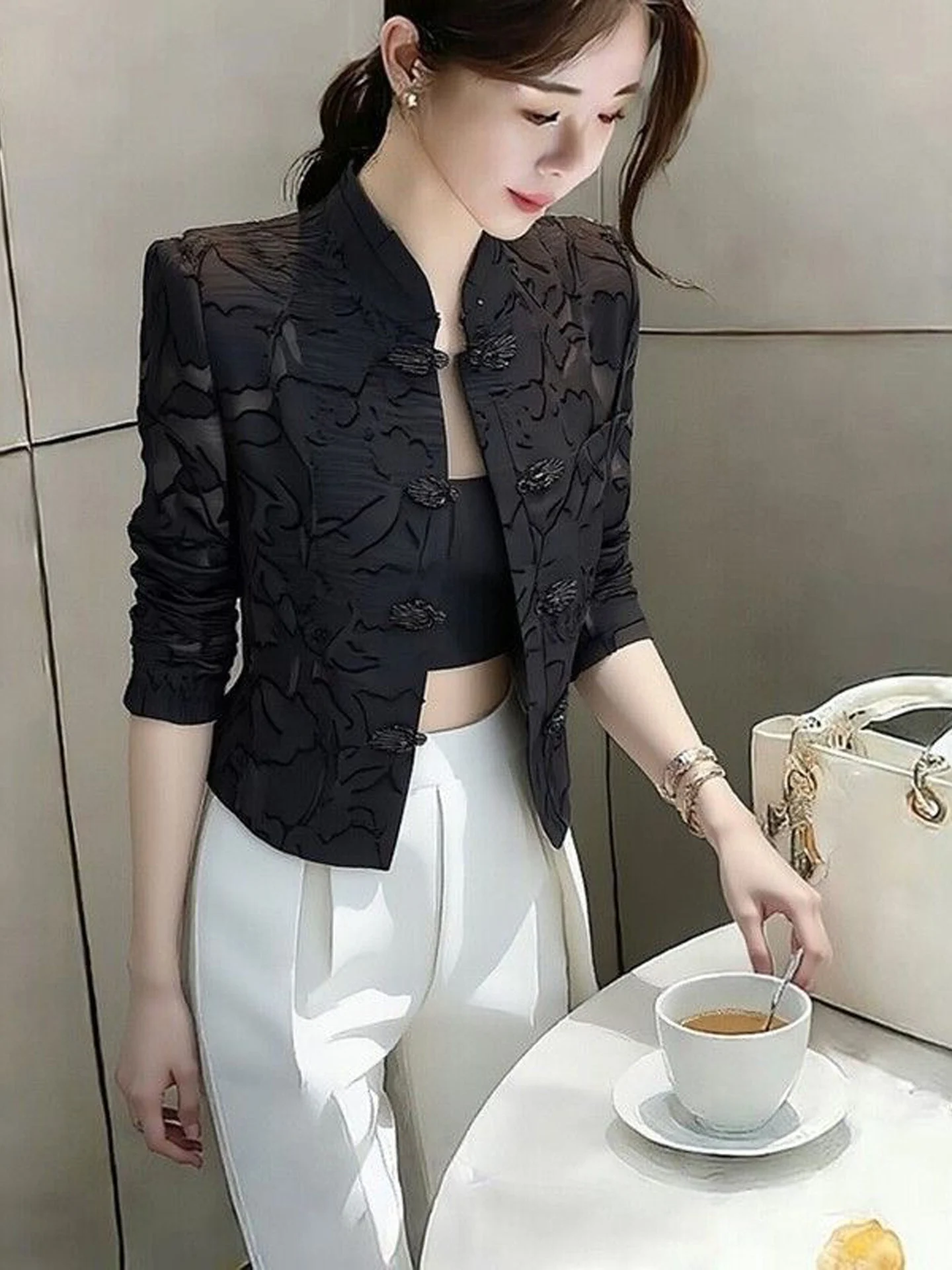 Chinese Style Fashionable Short Jacket Women's Slim Fit Stand Collar Autumn New Style Versatile High End Slimming Top