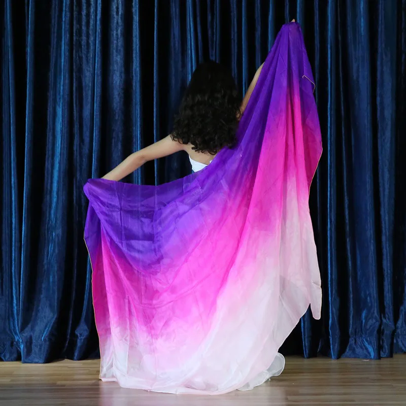 New Belly Dance Silk Scarf Dance Hand Yarn Performance Practice Hand Throwing Gradually Changing Color Colorful Scarf Children