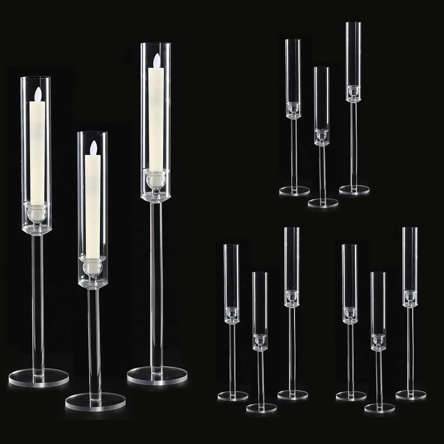 12PCS Clear Acrylic Candle Holder for Wedding Table Centerpiece, Tall Crystal Candlestick Candelabra for Party Christmas Anniversary Home Decor