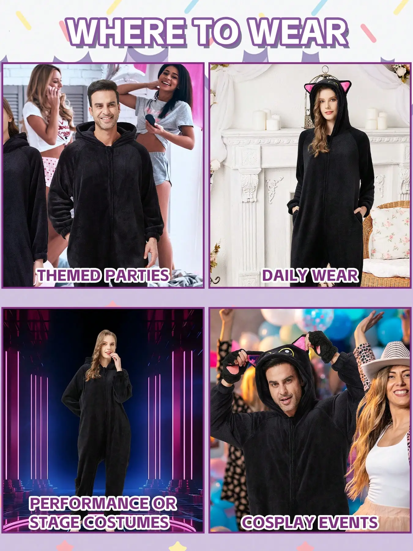 Adult black cat jumpsuit pajamas cat paw gloves couple outfit cosplay cute cat dressing up for men and women