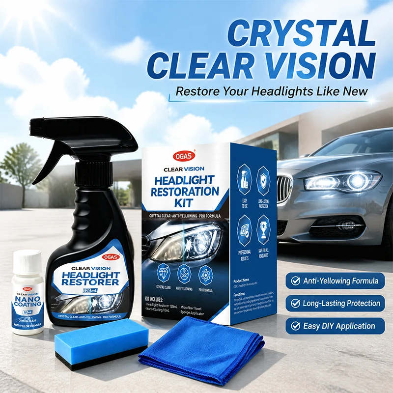 OGAS Car Headlight Restoration Kit 120ml+10ml Nano Coating Anti‑Yellow Remove Oxidation Hazy Foggy Headlamp Lens Restore