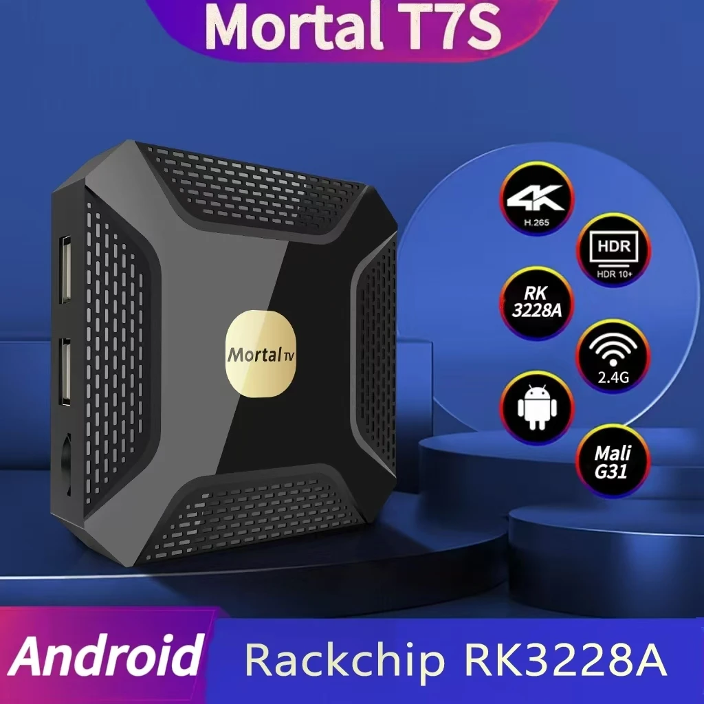 Android Smart TV Box Mortal T7S Rackchip RK3228A Wifi 2.4G Video 8GB16GB HDR Support 4K Video Quad Core Streaming Media Player