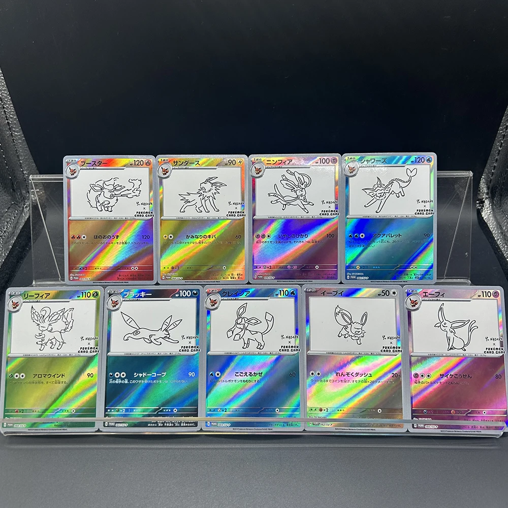 DIY Anime PTCG Collection Card Eevee Family Leafeon Flareon Espeon Vaporeon Refractive Color Flash Foil Card Christmas Gifts