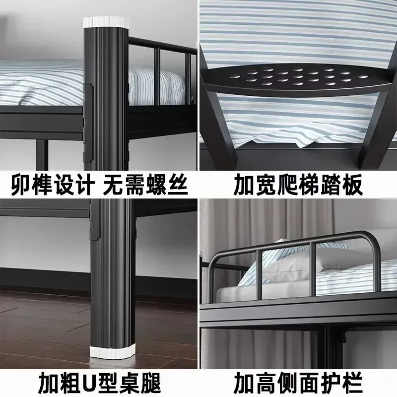 School Black White Dormitory Girls Bunk Bed Cheap Kids Metal Twin Loft Bunk Bed Boys Children With 2 Storage Locker