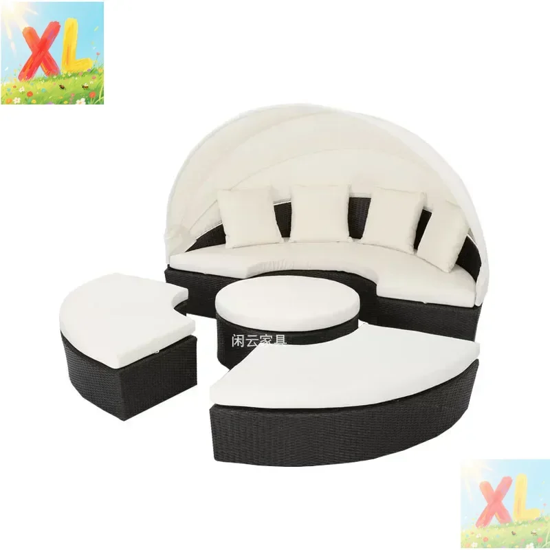 

Outdoor rattan bed courtyard large round bed open-air sunshade lounger balcony swimming pool outdoor leisure sofa bed