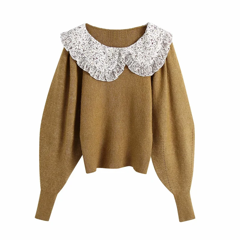 Women Fashion Mohair Knitted Sweater Pullover 2024 Lady Solid Color Casual Loose High Collar Lantern Sleeve Sweater