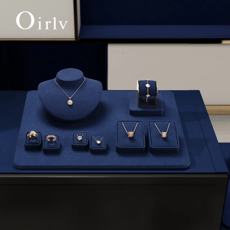 

Oirlv Blue Jewelry Display Prop Microfiber Jewelry Display Ring Pendant Rack Bracelet Necklace Stand Store Jewelry Display Stand