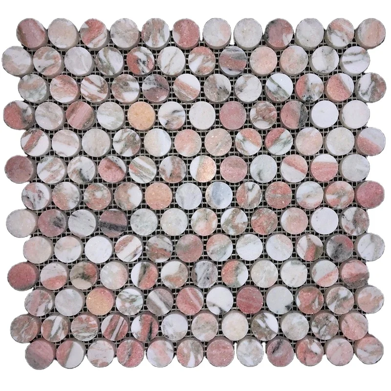 Norwegian rose pink natural marble penny round honed mosaic bathroom kitchen wall decoration