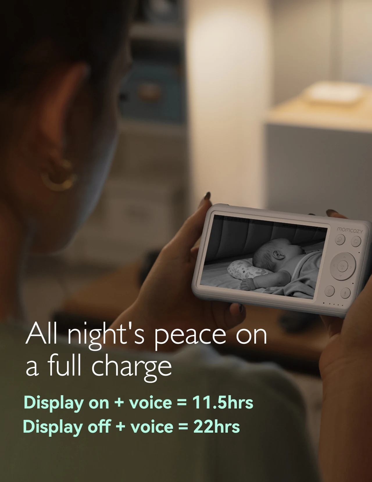 Momcozy Video Baby Monitor, 1080P 5"HD พร้อมกล้องและติดผนัง, การมองเห็นตอนกลางคืนแบบอินฟราเรด, เซ็นเซอร์อุณหภูมิ, เพลงกล่อมเด็ก, ระยะ 960 ฟุต