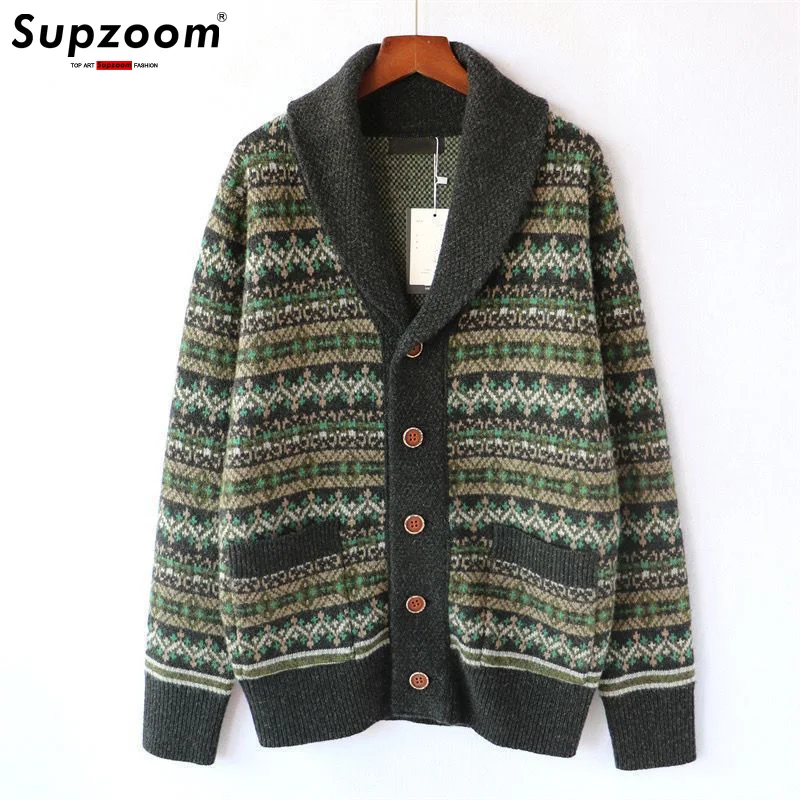 

Supzoom Новое поступление, модный топ с отложным воротником, обычный хлопковый кардиган, мужской повседневный однобортный свитер на пуговицах, мужской свитер