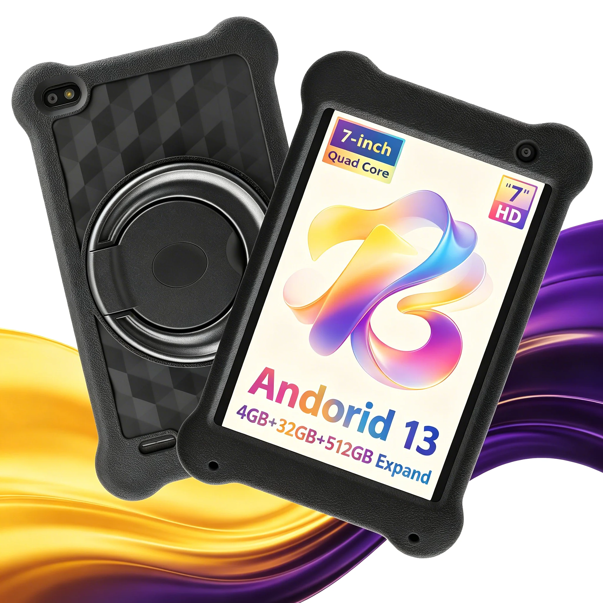 7 Inch Kids Tablet Android 13 4GB RAM+32GB ROM 1024*600 IPS Quad Core 3500mAh Battery 5G WiFi Tablet with Shockproof EVA Case