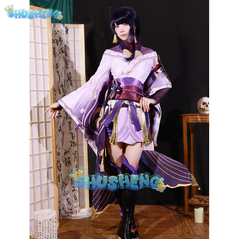 게임 원신 임팩트 라이덴 쇼군 바알 코스프레 코스튬, 할로윈 파티 원피스, 여성 소녀 풀 세트