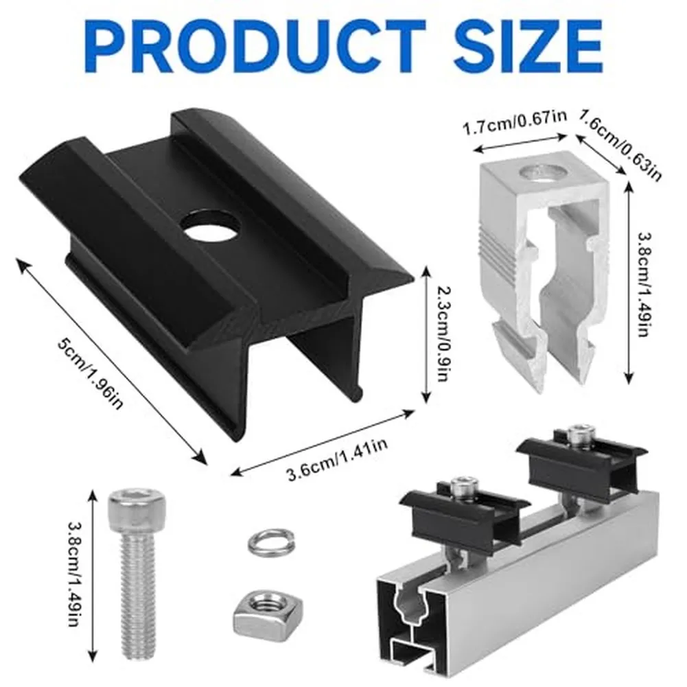 Anodized Aluminium End Clamp Bracket Set 6PCS for Solar Panel Frame Attachment on Residential and Marine Installations