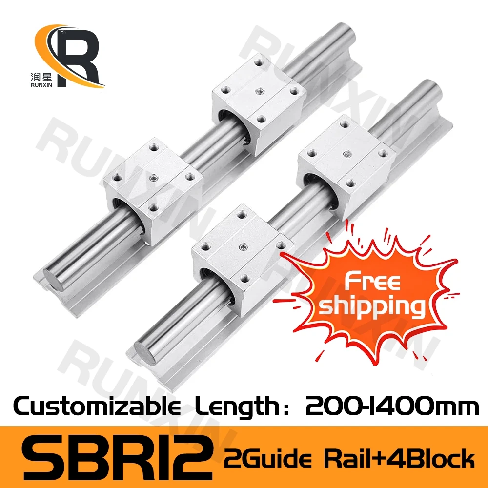 

RXTNC 2pcs Linear Rail SBR12 12mm Kit with 4pcs SBR12UU Aluminium Bearing Block 300 400 500 600 800 1000 For CNC Engraving part