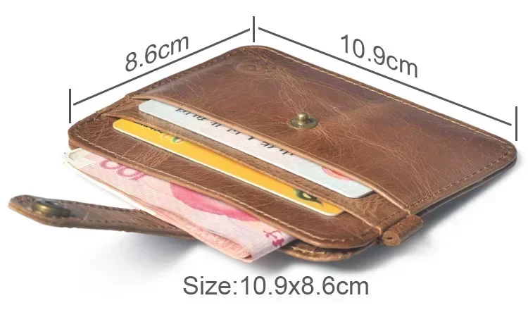 100% Cowhide Leather Credit Card Holder Women Men Mini Slim Wallets Small Coin Purse Bank ID Card Case Package Pouch Card Holder