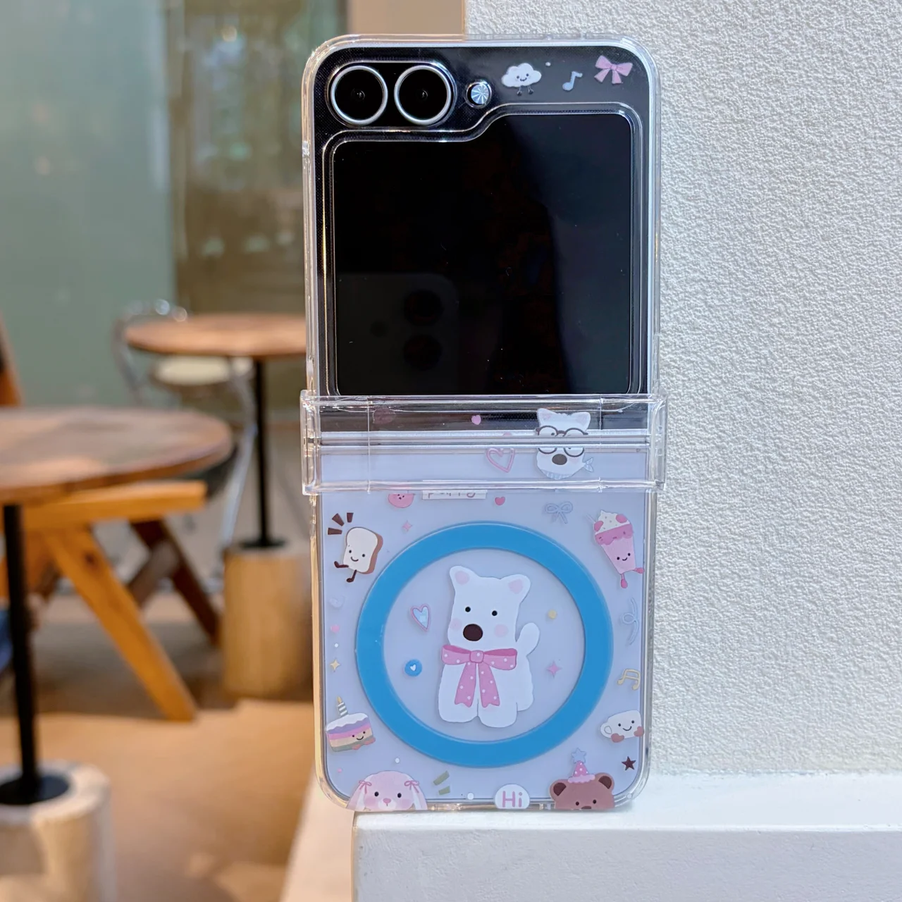 Cute Dog Puppy For Magsafe Magnetic Stand Holder With Pendant Phone Case For Samsung Z Flip 5 6 8 7 FE Shockproof Cases Cover