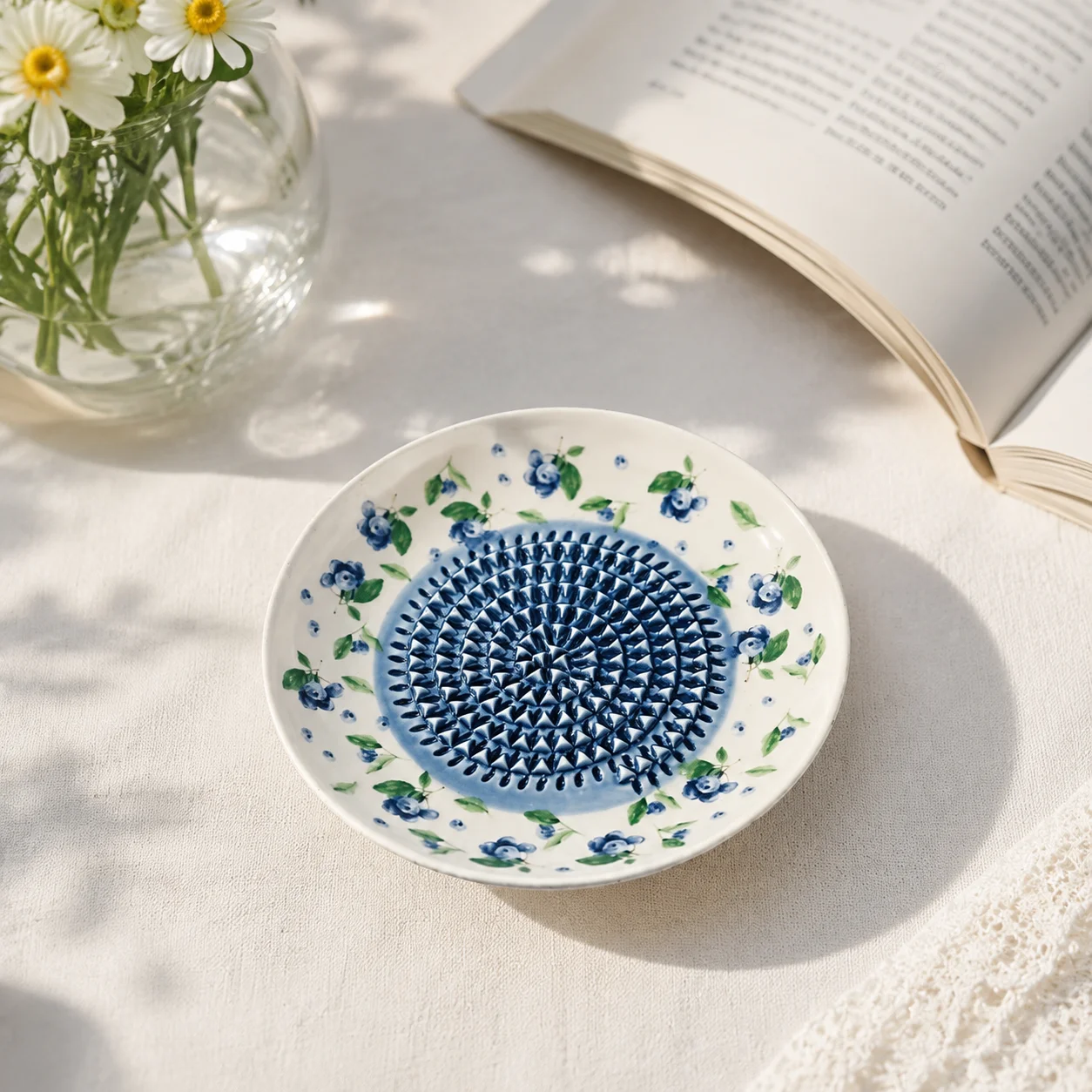 Baby Food Puree Grinder Plate Ceramic Ginger Garlic Grinding Dish Vintage European Grooved Mortar Tray Non-Slip Base