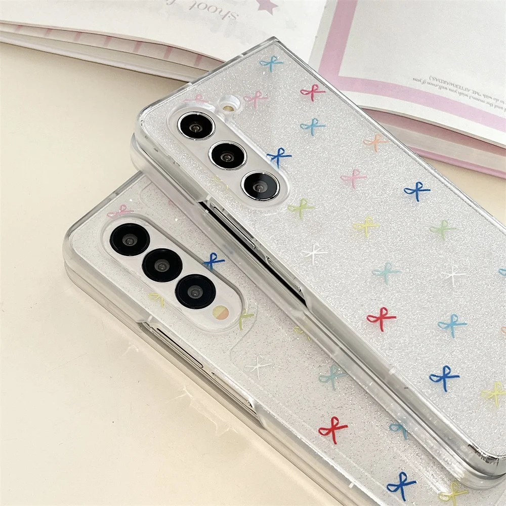 الملونة Bowknot بلينغ مسحوق قضية الهاتف لسامسونج غالاكسي Z أضعاف 7 6 5 4 3 Z الوجه 7 6 5 4 3 الايبوكسي 2 في 1 كومبو الغلاف الصلب