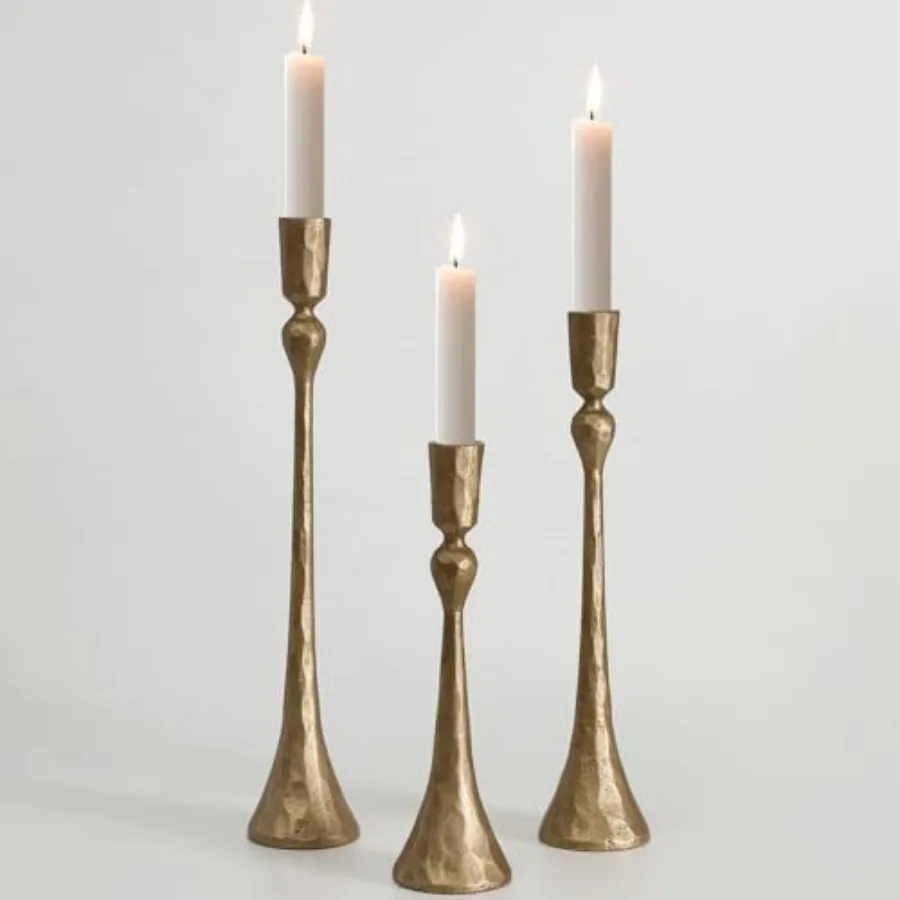 

Vintage Cast Iron Taper Candle Holder - Set of 3 Decorative Candle Stand, Candlestick Holder for Wedding, Dinning, Party Antiqu