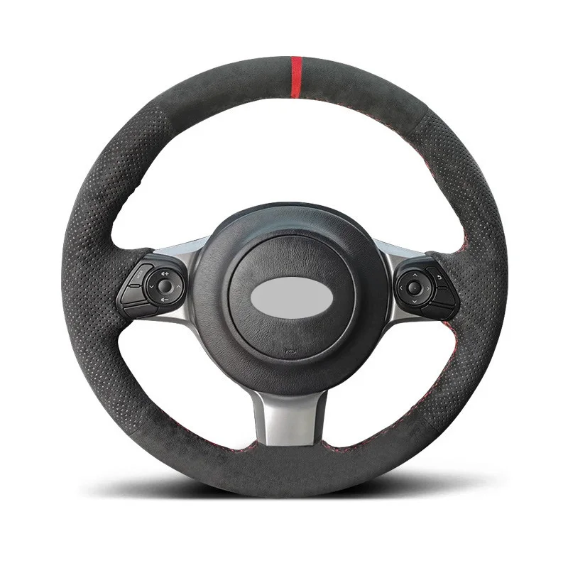 Genuine Leather Suede Hand Sewing Steering Wheel Cover Wrap Red Thread High Quality Car Accessoires Specifically for SUBARU BRZ