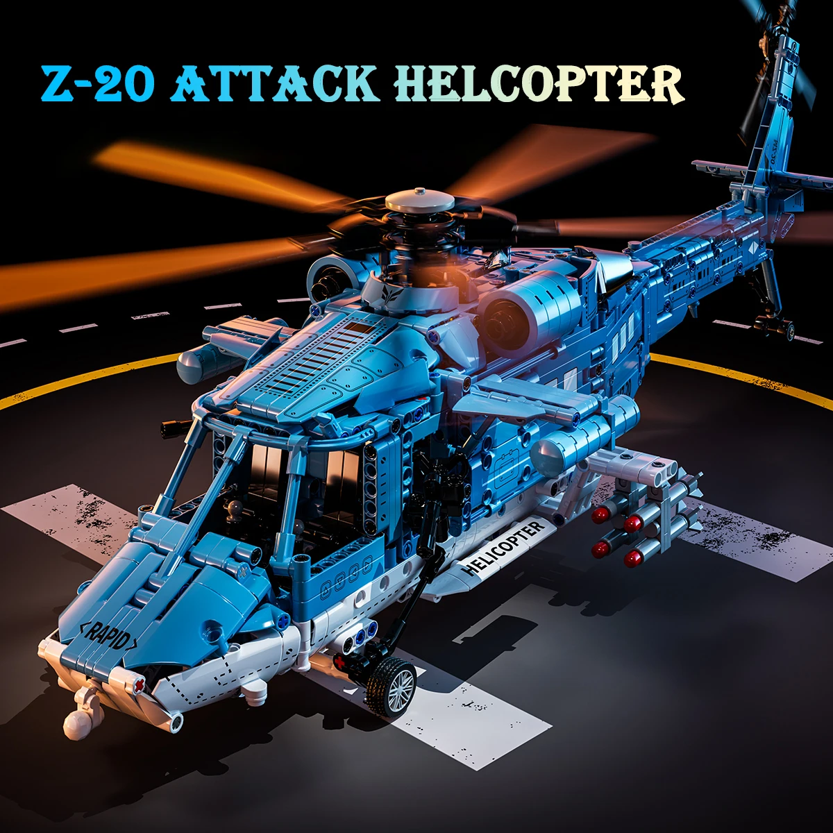 KAVOWORLD 1521PCS Blue Helicopter Building Toys Set Remote Control Realistic Airplane Model with Working Landing Gear Rotating Rotors Missiles Cockpit and Equipment Systems DIY Assembly Bricks for Teenagers Ideal Birthday Christmas Gift for Airplane Fans view 3