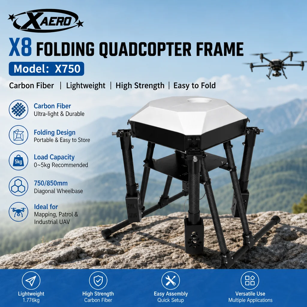 XAERO X750 750 850mm X8 Folding Frame 5kg Load Carbon Fiber for Mapping Patrol Industrial UAV