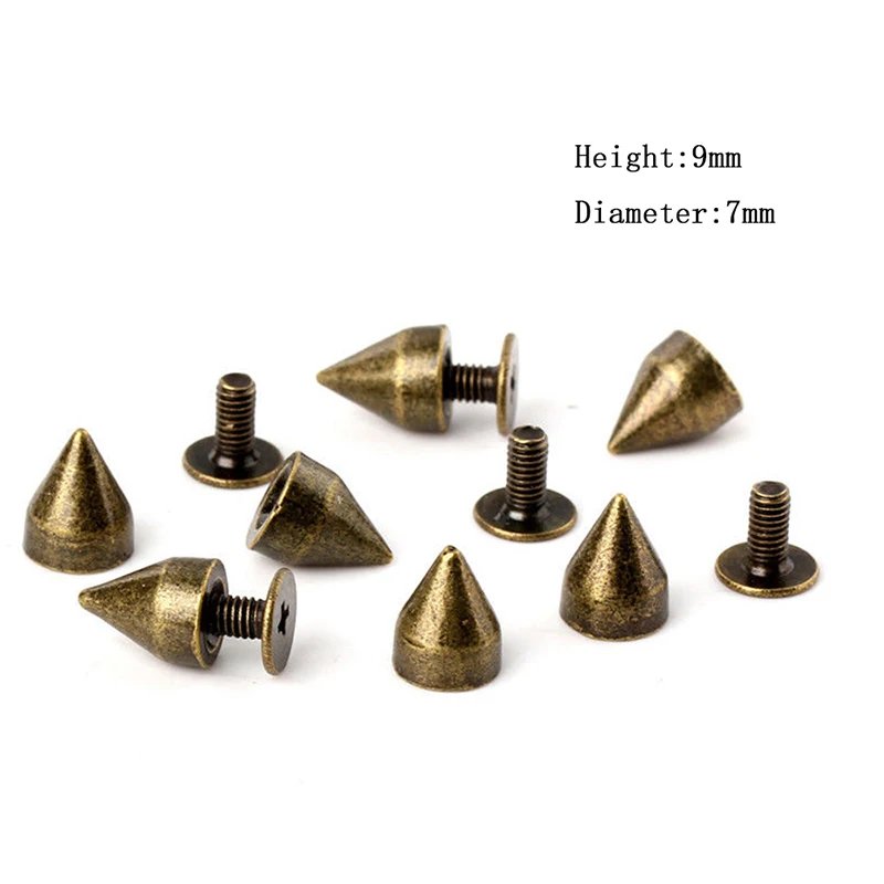 7*9mm 100set Bronze Punk Spike Alloy Spikes Cone Screwback Metal Studs Leathercraft Rivet Bullet Spike Punk spots