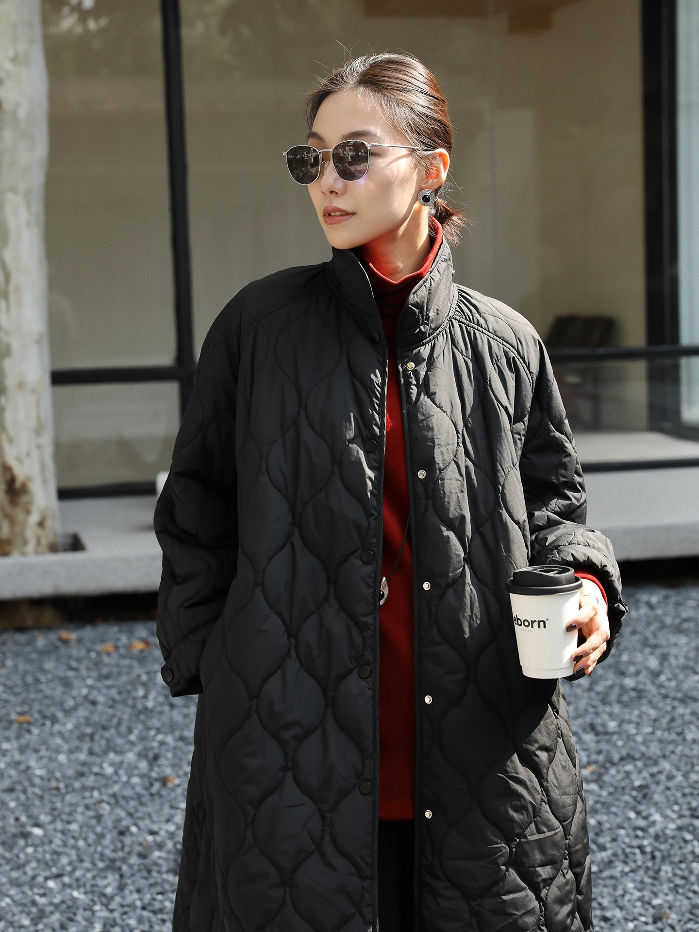 

Bla Retro Diamond id Collar Cotton Coat Women's Loose Thi Warm Mid-Length Jaet Outerwear Winter New Sle Simple Sle