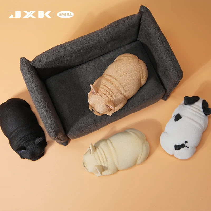 JXK Small JS2217 Bulldog Simulation Pet Model Cute Dog Creative Scene Decoration Car Ornaments Souvenir Gift Toy Collection