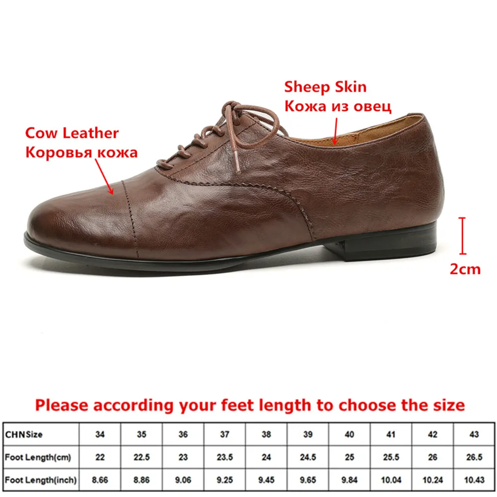 MILI-MIYA Women's Full Genuine Leather Retro Round Toe Pumps Comfortable Lace-Up Solid Color Casual Shoes Big Size 34-40