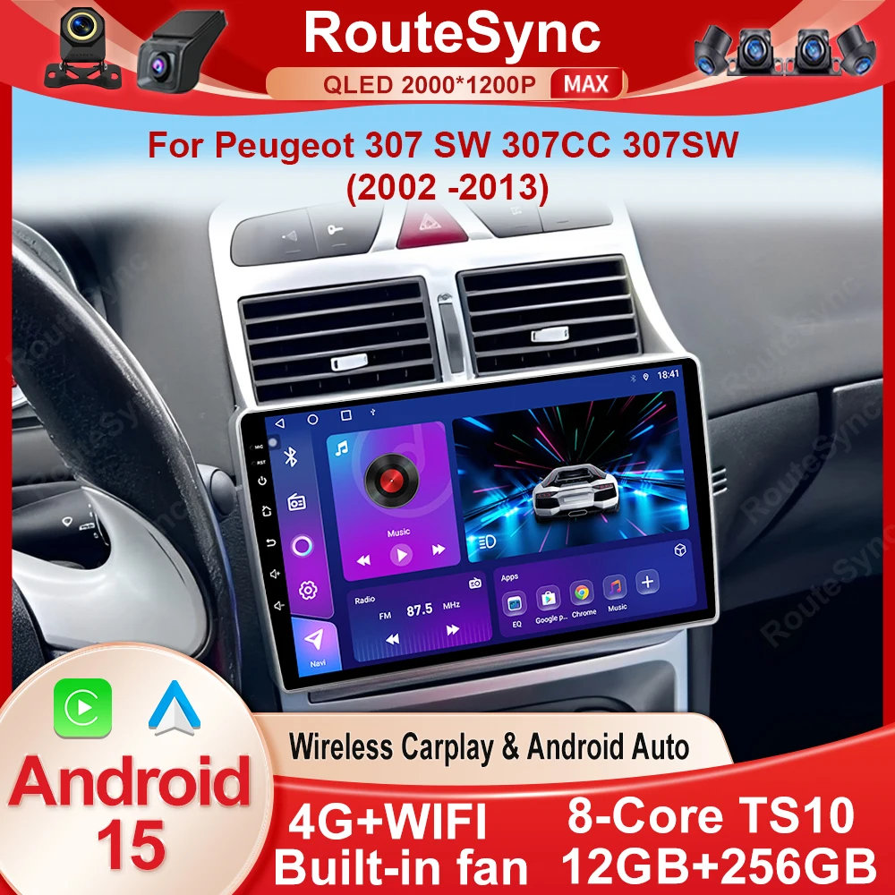 Carro android auto carplay carro para peugeot 307 sw 307cc 307sw 2002 -2013 rádio automático multimidia player navegação gps 4g let wifi