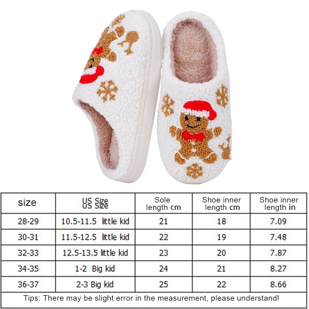 Christmas Gingerbread Kids Cute Winter Warm Slippers Exquisite Comfy Houseshoes Bedroom Soft Sole Home Shoes for Kids Boys Girls