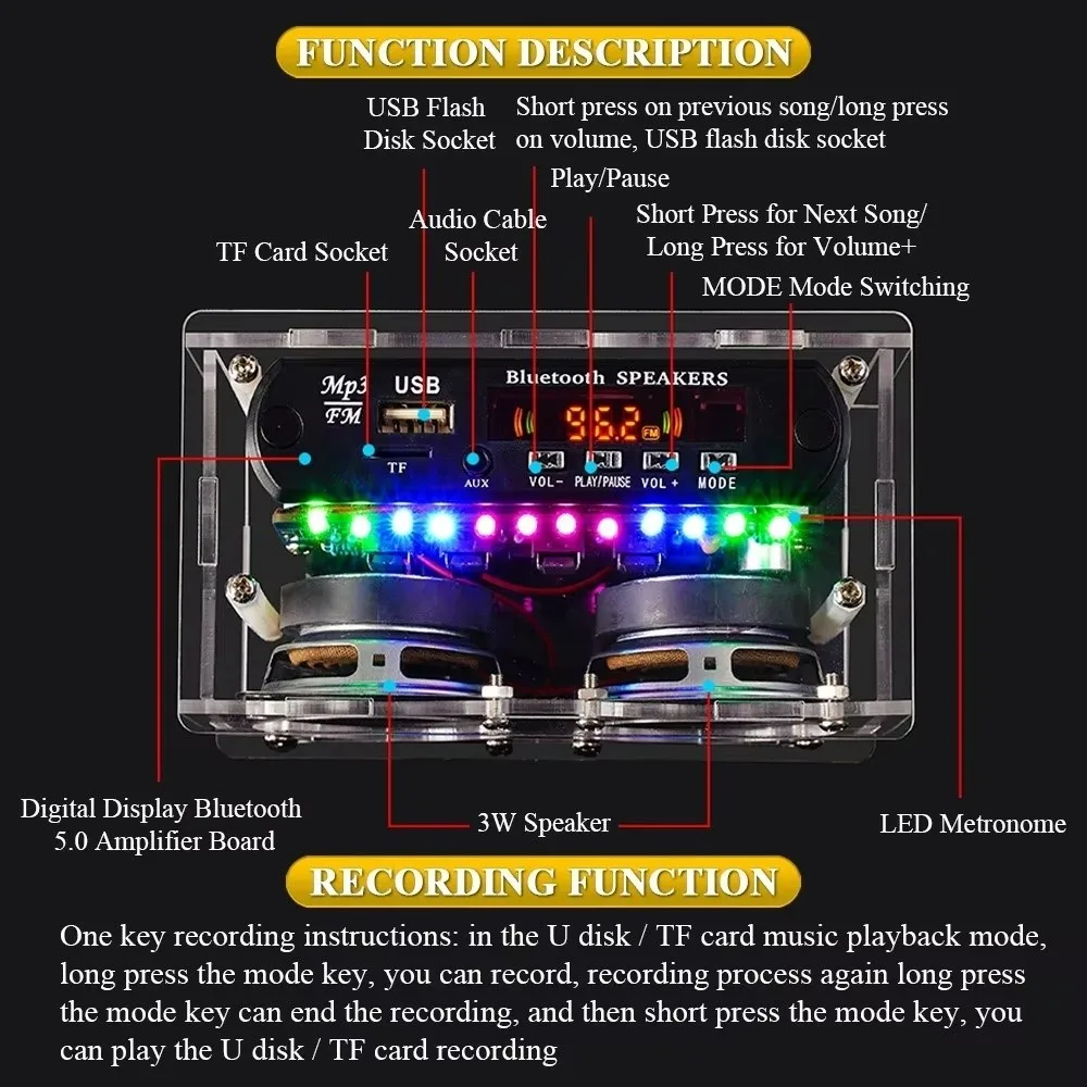 DIY-Lötset für Bluetooth-Lautsprecher, FM-Radio, Bluetooth-DIY-FM-Radio-Set, 87,5-108 MHz, DIY-Lautsprecher-Set, Elektronik-Set – Detail 7