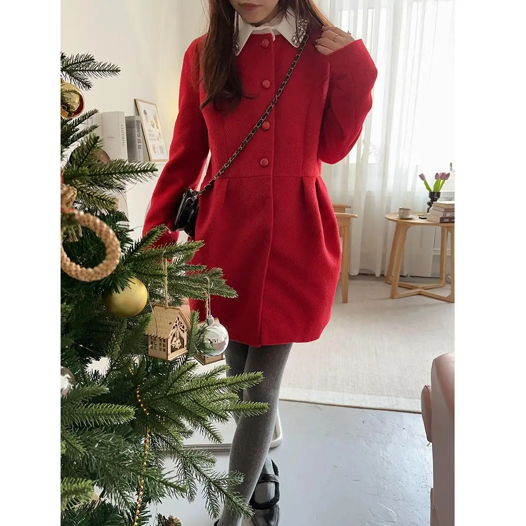 

Женское весеннее пальто Sweet Girl оригинального дизайна с отстегивающимся воротником из шерсти, украшенным стразами, и завязками на талии