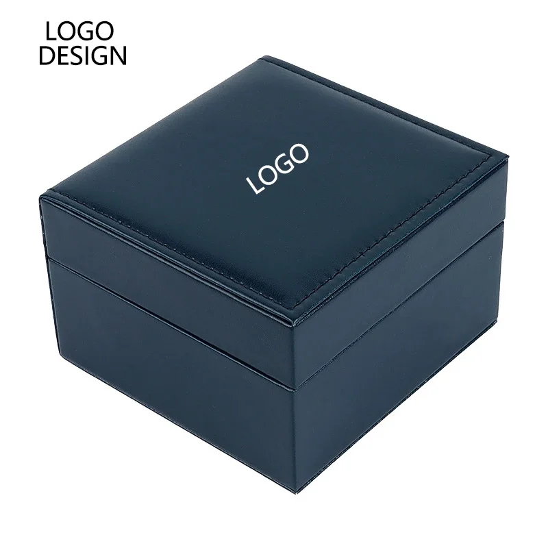 Blue PU Leather Watch Box Inner White 1Pcs Free Custom Logo Anti Pressure Shock Resistant Watch Packaging Storage Box Wholesale